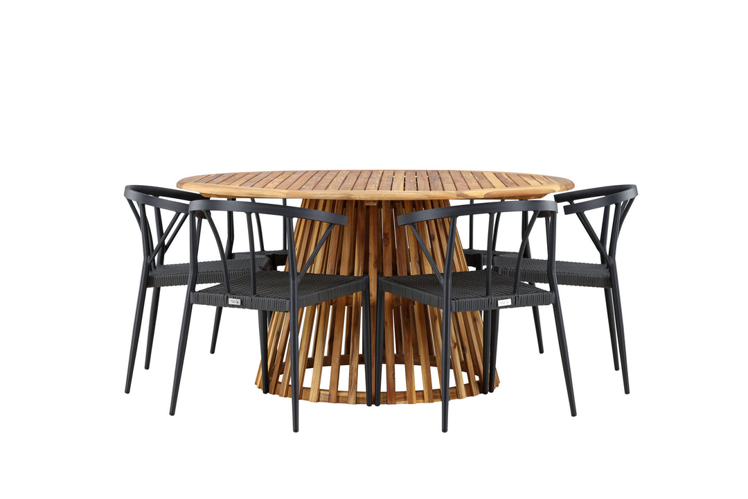 Venture Home Tucumán Dining Table - Acacia ø120 +Stina - Dining Chair- Black - Alu/wicker - NEED Higher Seat hegiht! _6