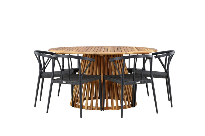 Venture Home Tucumán Dining Table - Acacia ø120 +Stina - Dining Chair- Black - Alu/wicker - NEED Higher Seat hegiht! _6