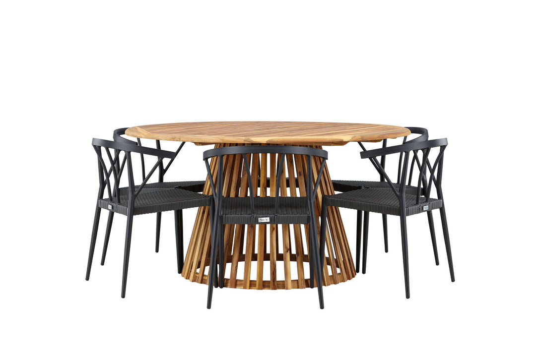 Venture Home Tucumán Dining Table - Acacia ø120 +Stina - Dining Chair- Black - Alu/wicker - NEED Higher Seat hegiht! _6