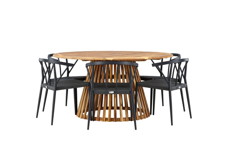Venture Home Tucumán Dining Table - Acacia ø120 +Stina - Dining Chair- Black - Alu/wicker - NEED Higher Seat hegiht! _6