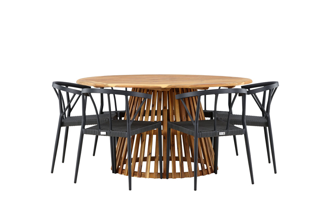 Venture Home Tucumán Dining Table - Acacia ø120 +Stina - Dining Chair- Black - Alu/wicker - NEED Higher Seat hegiht! _6