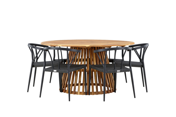 Venture Home Tucumán Dining Table - Acacia ø120 +Stina - Dining Chair- Black - Alu/wicker - NEED Higher Seat hegiht! _6