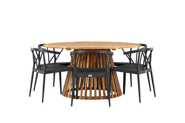 Venture Home Tucumán Dining Table - Acacia ø120 +Stina - Dining Chair- Black - Alu/wicker - NEED Higher Seat hegiht! _6