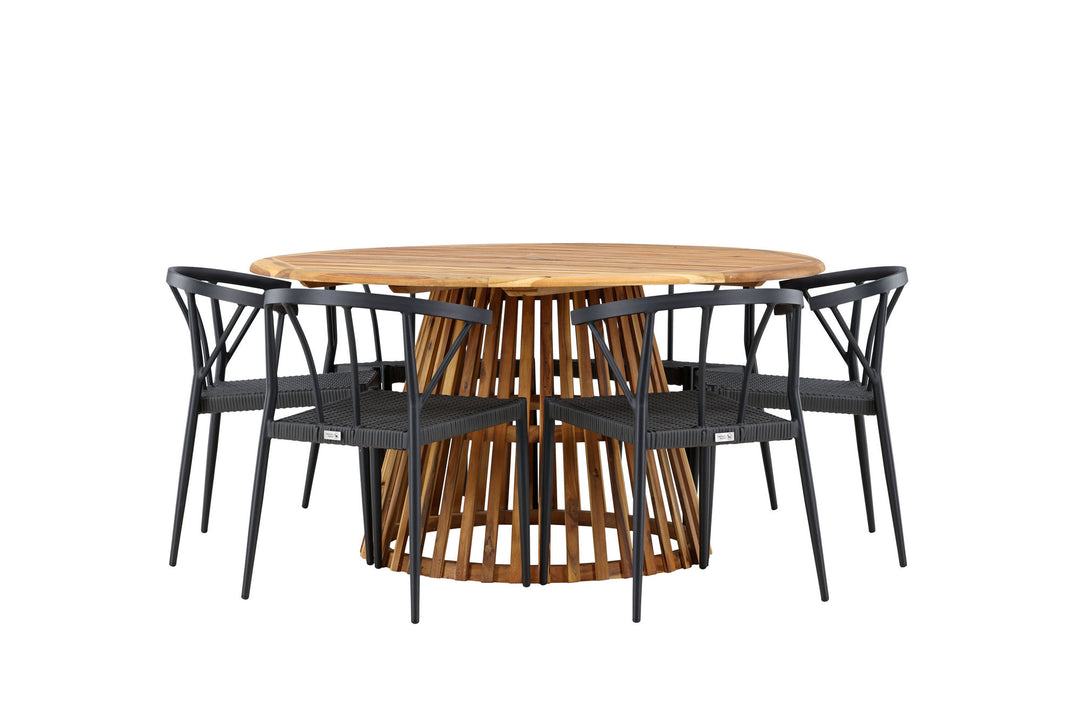 Venture Home Tucumán Dining Table - Acacia ø120 +Stina - Dining Chair- Black - Alu/wicker - NEED Higher Seat hegiht! _6