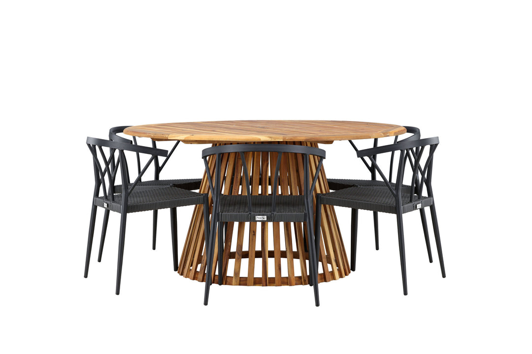 Venture Home Tucumán Dining Table - Acacia ø120 +Stina - Dining Chair- Black - Alu/wicker - NEED Higher Seat hegiht! _6