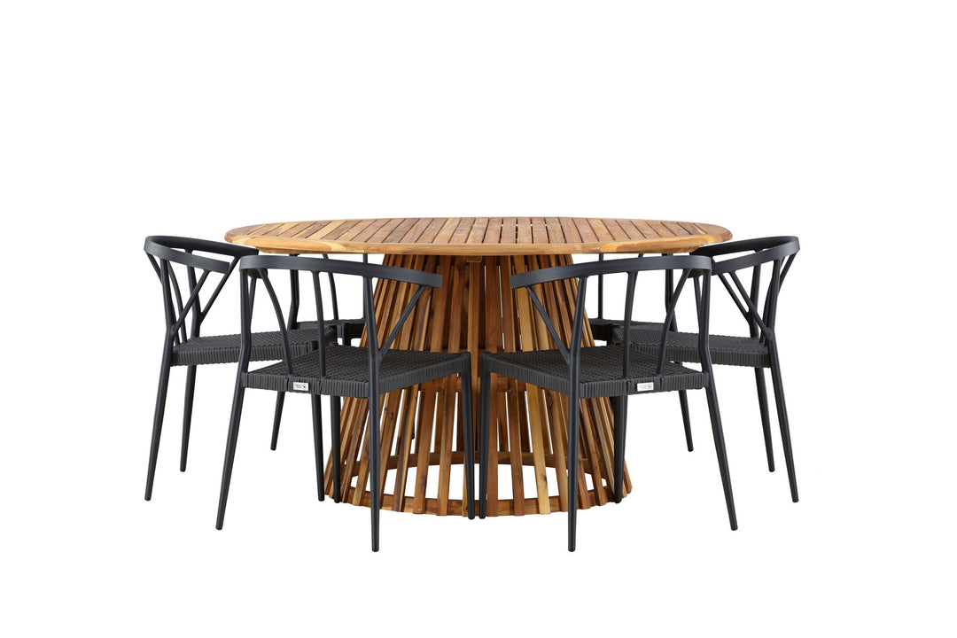 Venture Home Tucumán Dining Table - Acacia ø120 +Stina - Dining Chair- Black - Alu/wicker - NEED Higher Seat hegiht! _6