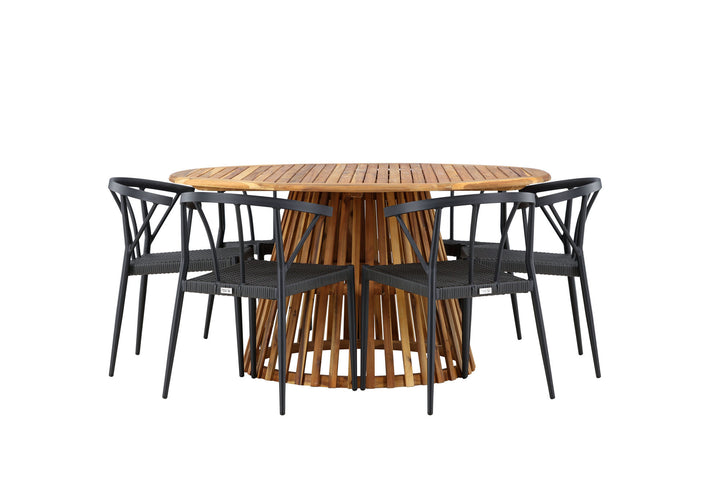 Venture Home Tucumán Dining Table - Acacia ø120 +Stina - Dining Chair- Black - Alu/wicker - NEED Higher Seat hegiht! _6