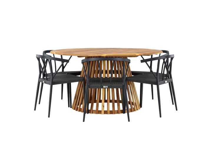 Venture Home Tucumán Dining Table - Acacia ø120 +Stina - Dining Chair- Black - Alu/wicker - NEED Higher Seat hegiht! _6