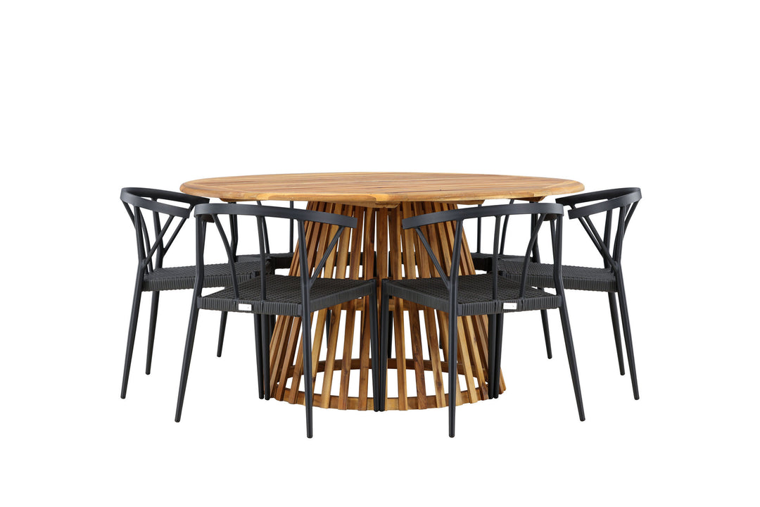 Venture Home Tucumán Dining Table - Acacia ø120 +Stina - Dining Chair- Black - Alu/wicker - NEED Higher Seat hegiht! _6