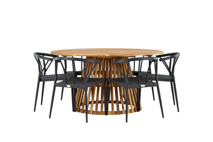 Venture Home Tucumán Dining Table - Acacia ø120 +Stina - Dining Chair- Black - Alu/wicker - NEED Higher Seat hegiht! _6