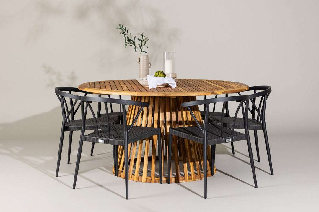 Venture Home Tucumán Dining Table - Acacia ø120 +Stina - Dining Chair- Black - Alu/wicker - NEED Higher Seat hegiht! _6