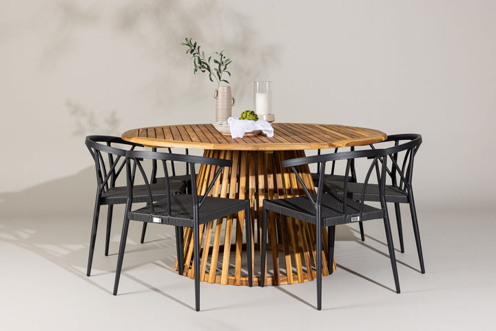 Venture Home Tucumán Dining Table - Acacia ø120 +Stina - Dining Chair- Black - Alu/wicker - NEED Higher Seat hegiht! _6