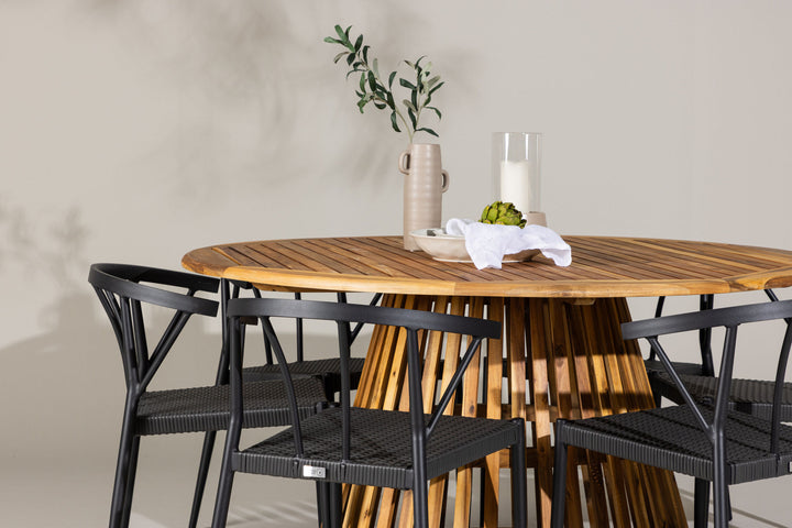 Venture Home Tucumán Dining Table - Acacia ø120 +Stina - Dining Chair- Black - Alu/wicker - NEED Higher Seat hegiht! _6