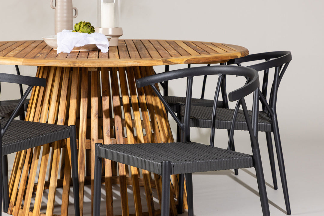 Venture Home Tucumán Dining Table - Acacia ø120 +Stina - Dining Chair- Black - Alu/wicker - NEED Higher Seat hegiht! _6