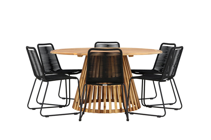Venture Home Tucumán Dining Table - Acacia ø120 +Lindos Stacking Chair - Black Alu / Black Rope _6