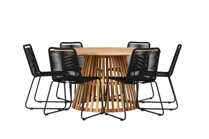 Venture Home Tucumán Dining Table - Acacia ø120 +Lindos Stacking Chair - Black Alu / Black Rope _6