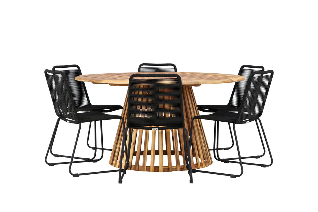 Venture Home Tucumán Dining Table - Acacia ø120 +Lindos Stacking Chair - Black Alu / Black Rope _6