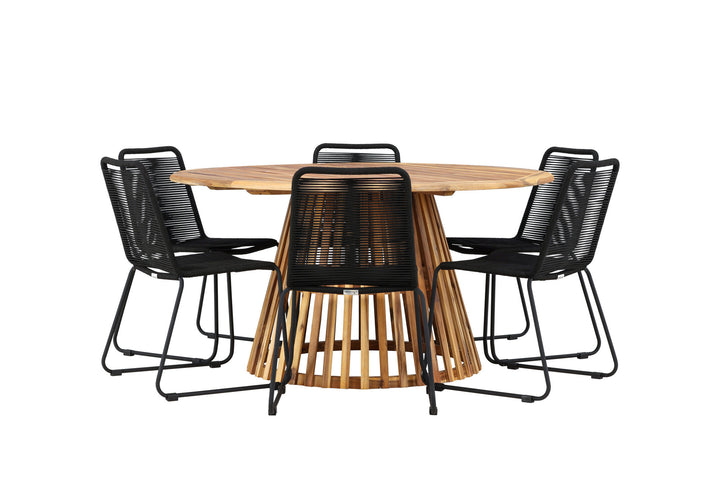 Venture Home Tucumán Dining Table - Acacia ø120 +Lindos Stacking Chair - Black Alu / Black Rope _6