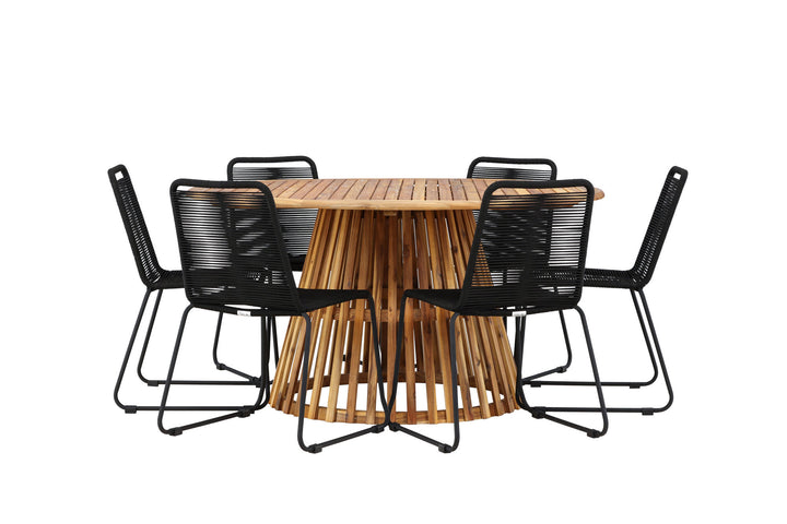 Venture Home Tucumán Dining Table - Acacia ø120 +Lindos Stacking Chair - Black Alu / Black Rope _6