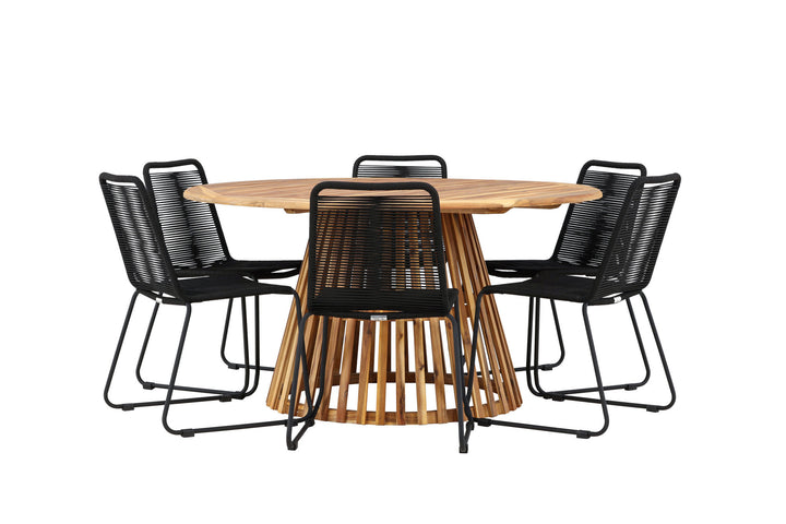 Venture Home Tucumán Dining Table - Acacia ø120 +Lindos Stacking Chair - Black Alu / Black Rope _6