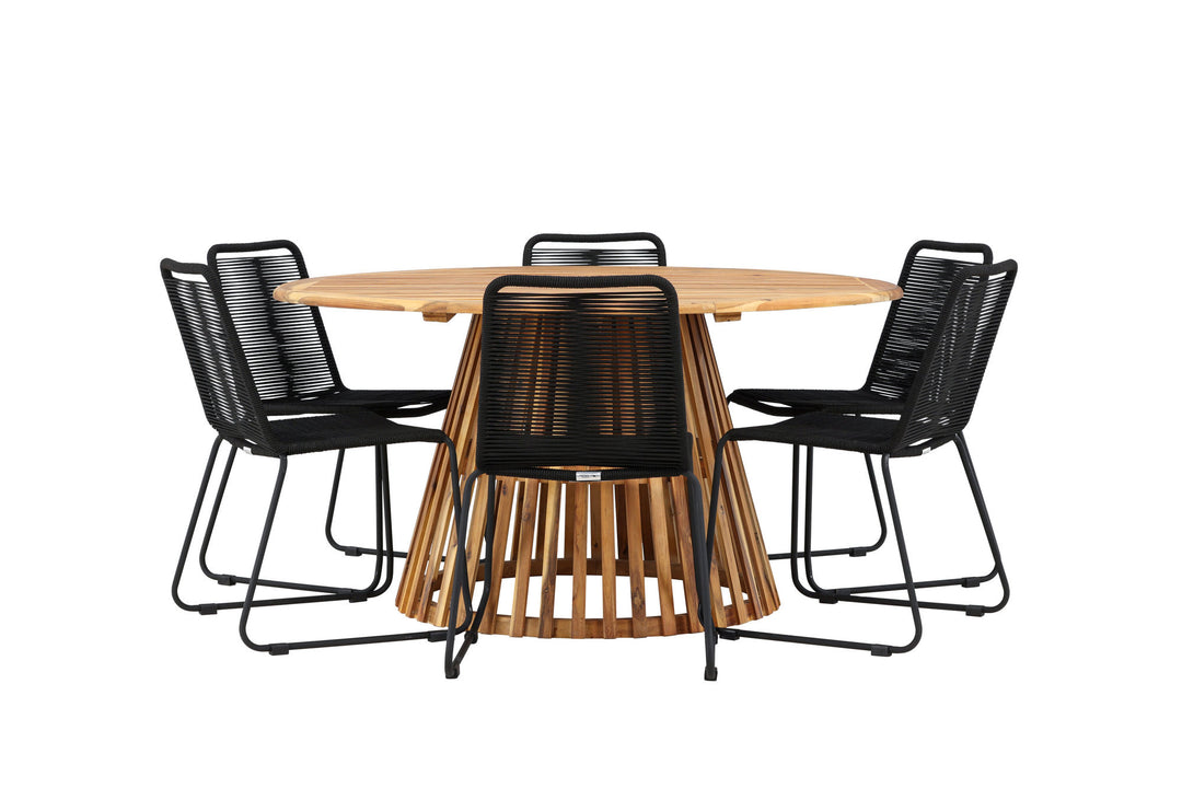 Venture Home Tucumán Dining Table - Acacia ø120 +Lindos Stacking Chair - Black Alu / Black Rope _6