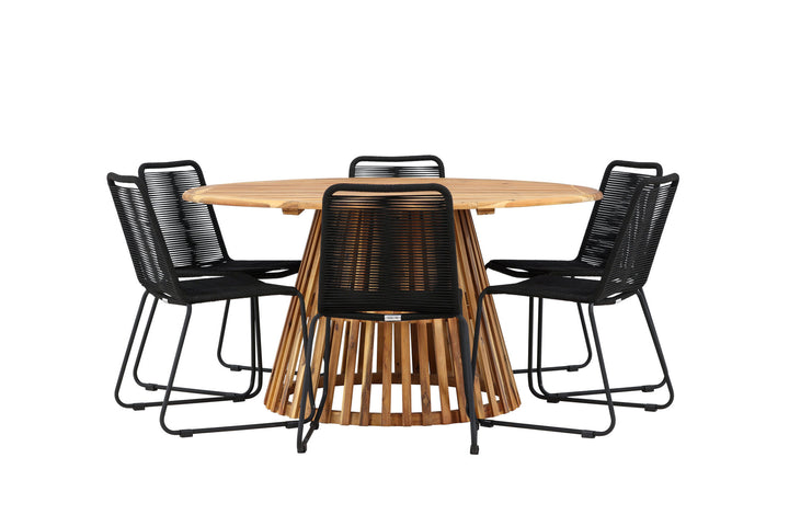Venture Home Tucumán Dining Table - Acacia ø120 +Lindos Stacking Chair - Black Alu / Black Rope _6