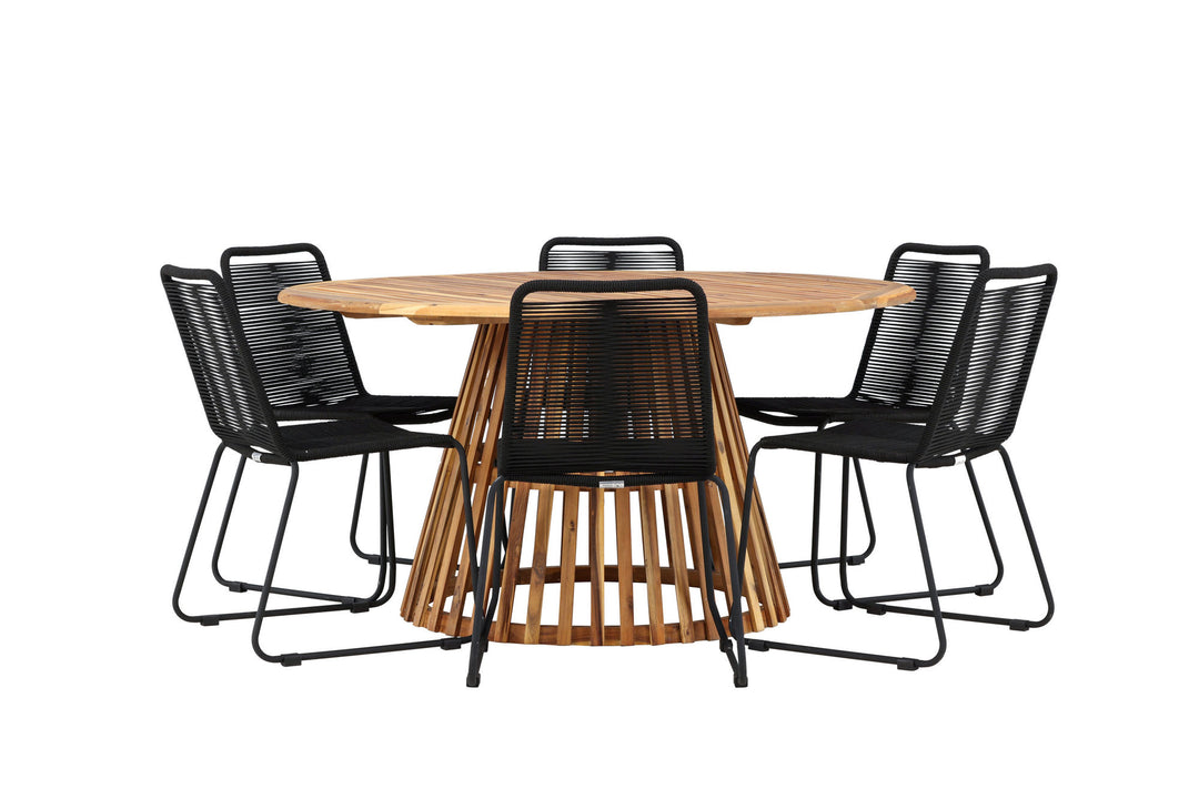 Venture Home Tucumán Dining Table - Acacia ø120 +Lindos Stacking Chair - Black Alu / Black Rope _6