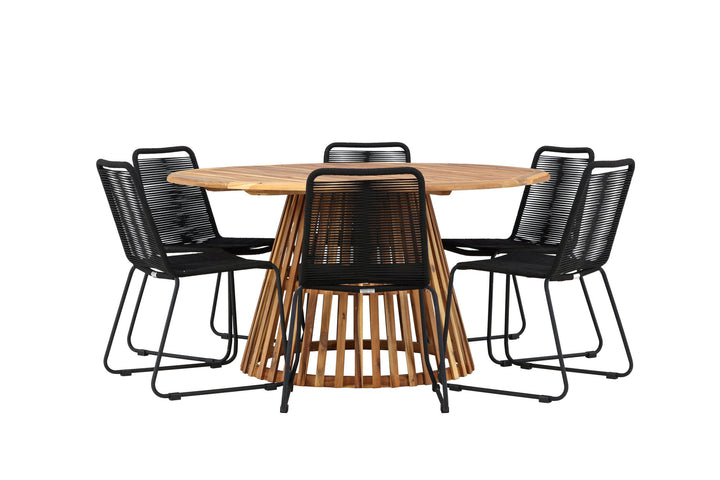 Venture Home Tucumán Dining Table - Acacia ø120 +Lindos Stacking Chair - Black Alu / Black Rope _6