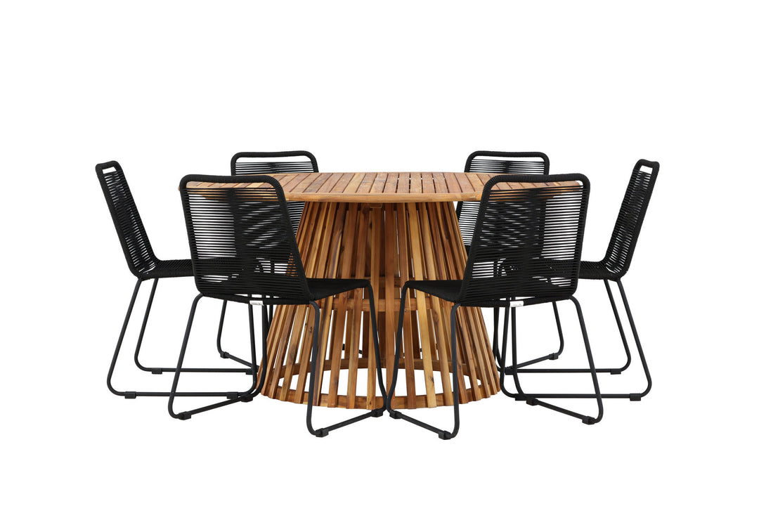 Venture Home Tucumán Dining Table - Acacia ø120 +Lindos Stacking Chair - Black Alu / Black Rope _6