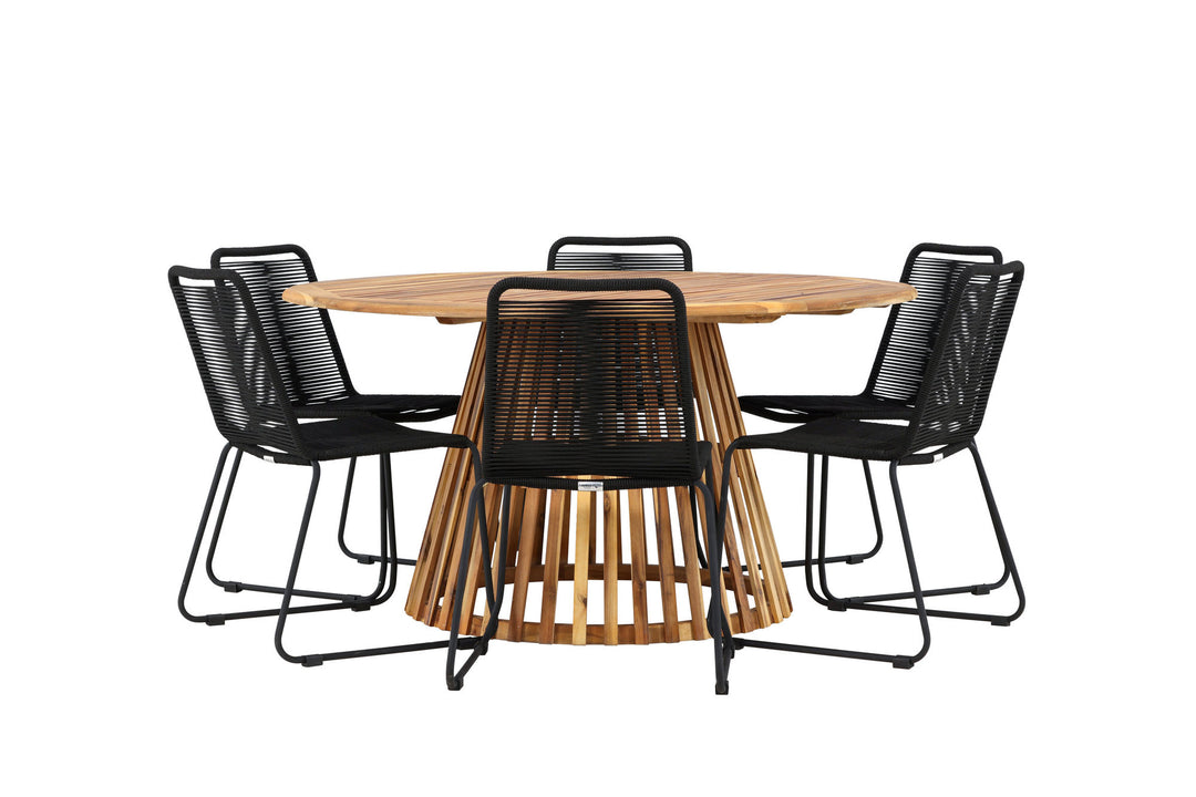 Venture Home Tucumán Dining Table - Acacia ø120 +Lindos Stacking Chair - Black Alu / Black Rope _6