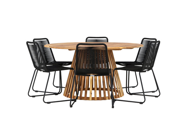 Venture Home Tucumán Dining Table - Acacia ø120 +Lindos Stacking Chair - Black Alu / Black Rope _6