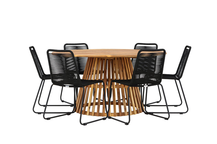 Venture Home Tucumán Dining Table - Acacia ø120 +Lindos Stacking Chair - Black Alu / Black Rope _6