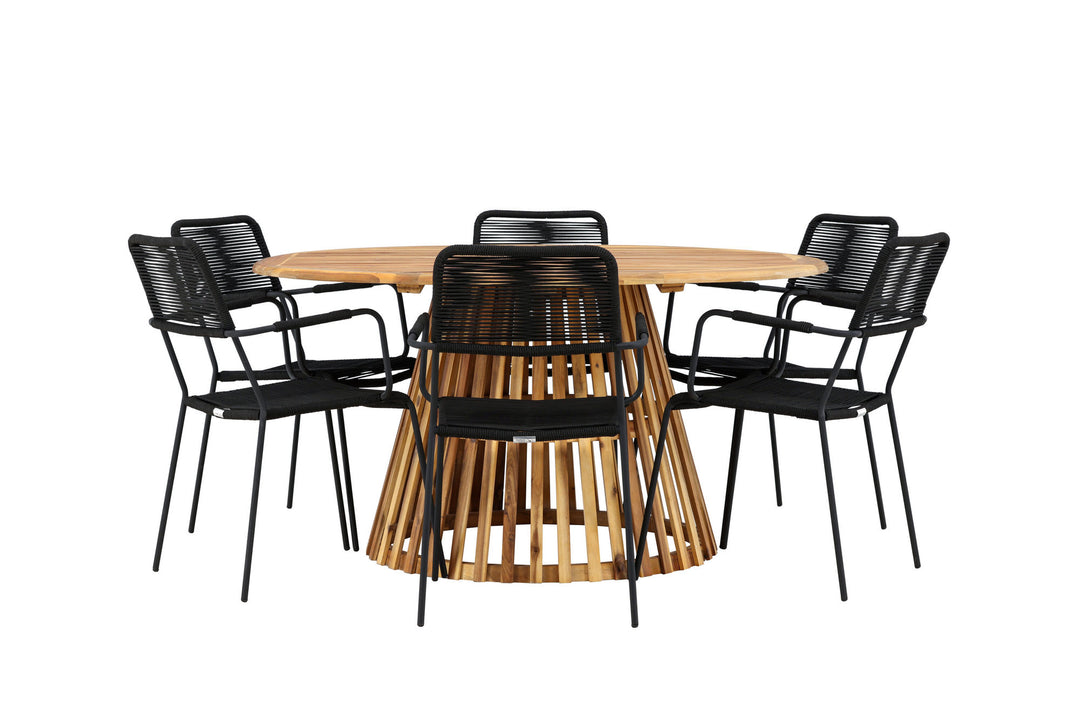 Venture Home Tucumán Dining Table - Acacia ø120 +Lindos Armchair - Black Alu / Black Rope _6