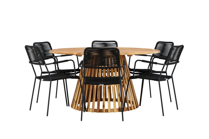 Venture Home Tucumán Dining Table - Acacia ø120 +Lindos Armchair - Black Alu / Black Rope _6