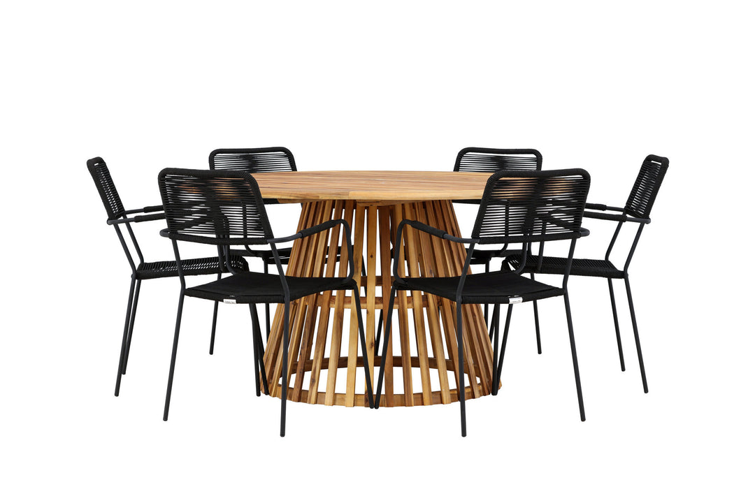 Venture Home Tucumán Dining Table - Acacia ø120 +Lindos Armchair - Black Alu / Black Rope _6