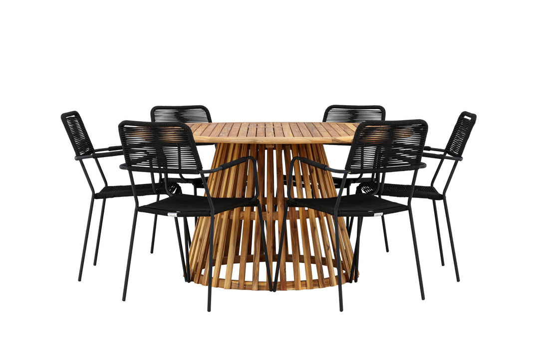 Venture Home Tucumán Dining Table - Acacia ø120 +Lindos Armchair - Black Alu / Black Rope _6