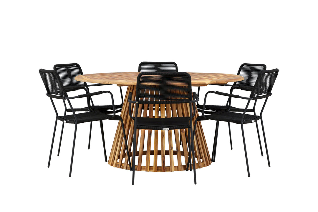 Venture Home Tucumán Dining Table - Acacia ø120 +Lindos Armchair - Black Alu / Black Rope _6