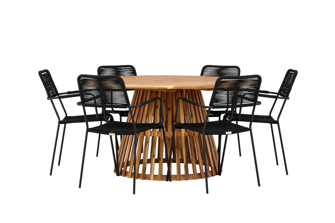 Venture Home Tucumán Dining Table - Acacia ø120 +Lindos Armchair - Black Alu / Black Rope _6