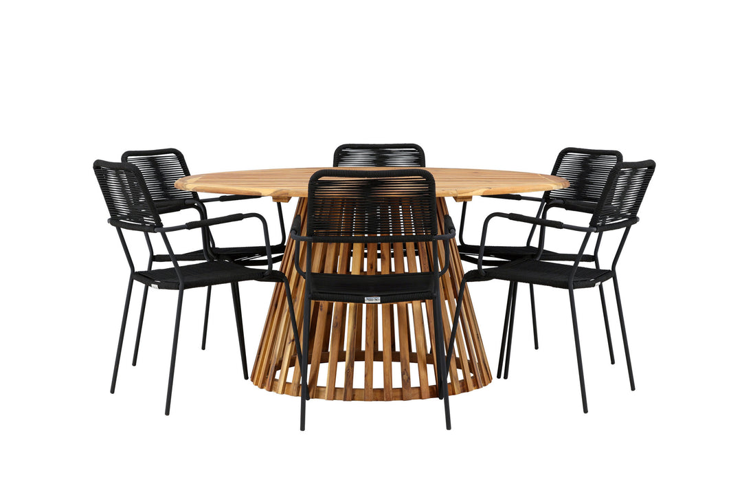 Venture Home Tucumán Dining Table - Acacia ø120 +Lindos Armchair - Black Alu / Black Rope _6