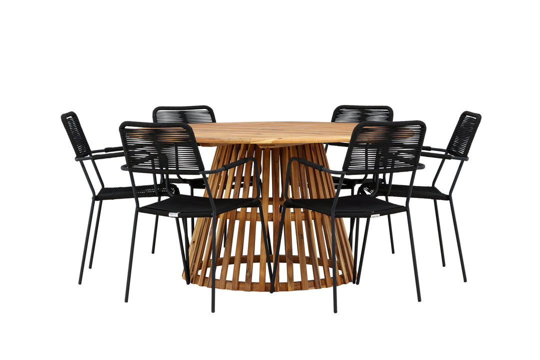 Venture Home Tucumán Dining Table - Acacia ø120 +Lindos Armchair - Black Alu / Black Rope _6