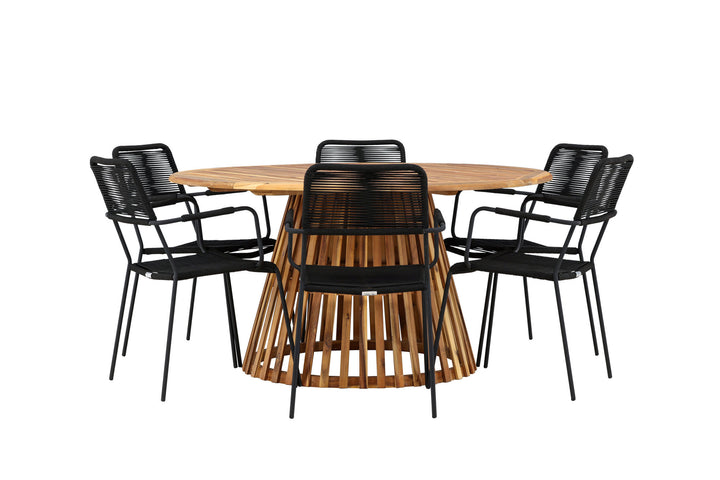 Venture Home Tucumán Dining Table - Acacia ø120 +Lindos Armchair - Black Alu / Black Rope _6