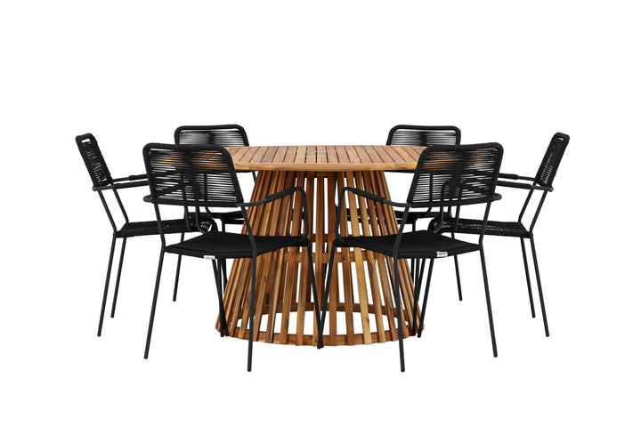 Venture Home Tucumán Dining Table - Acacia ø120 +Lindos Armchair - Black Alu / Black Rope _6