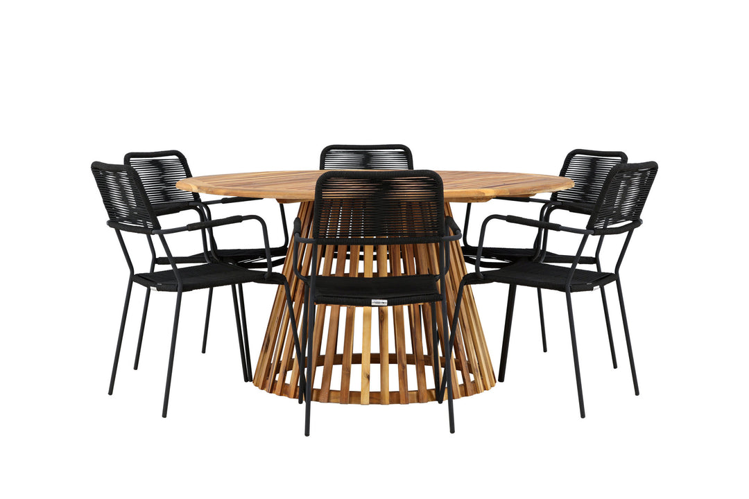 Venture Home Tucumán Dining Table - Acacia ø120 +Lindos Armchair - Black Alu / Black Rope _6