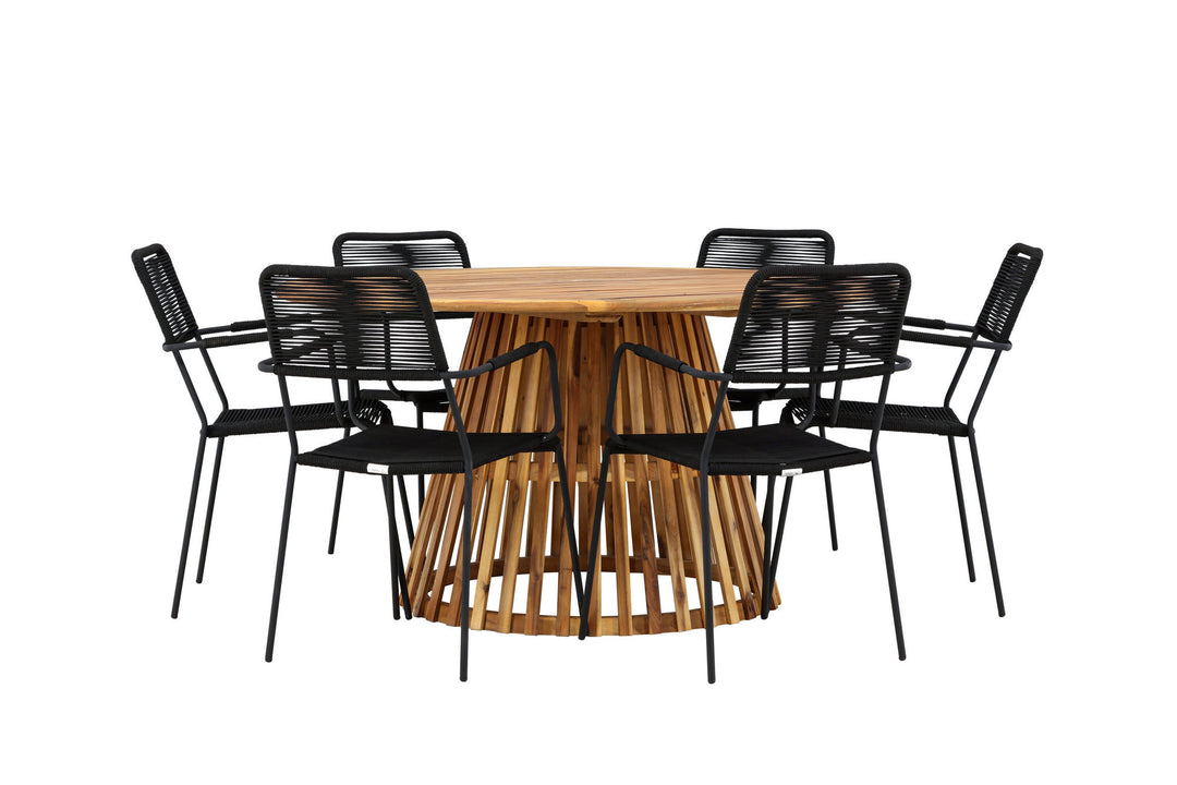 Venture Home Tucumán Dining Table - Acacia ø120 +Lindos Armchair - Black Alu / Black Rope _6