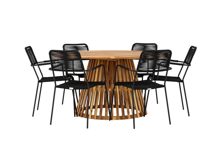 Venture Home Tucumán Dining Table - Acacia ø120 +Lindos Armchair - Black Alu / Black Rope _6