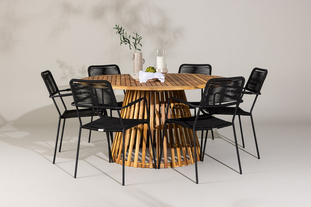 Venture Home Tucumán Dining Table - Acacia ø120 +Lindos Armchair - Black Alu / Black Rope _6