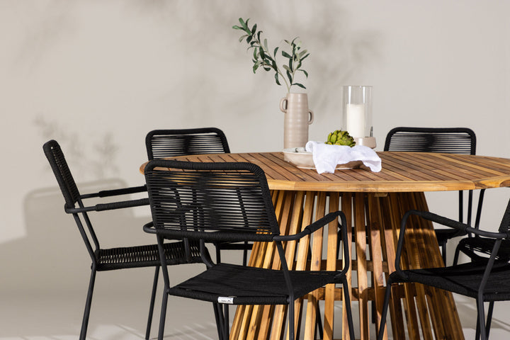 Venture Home Tucumán Dining Table - Acacia ø120 +Lindos Armchair - Black Alu / Black Rope _6