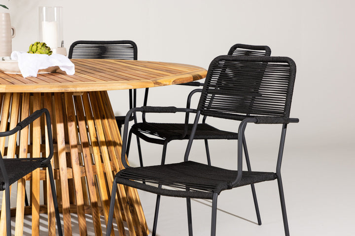 Venture Home Tucumán Dining Table - Acacia ø120 +Lindos Armchair - Black Alu / Black Rope _6