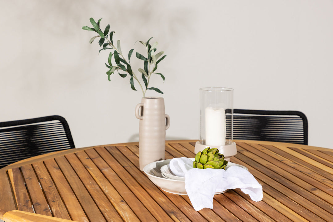 Venture Home Tucumán Dining Table - Acacia ø120 +Lindos Armchair - Black Alu / Black Rope _6