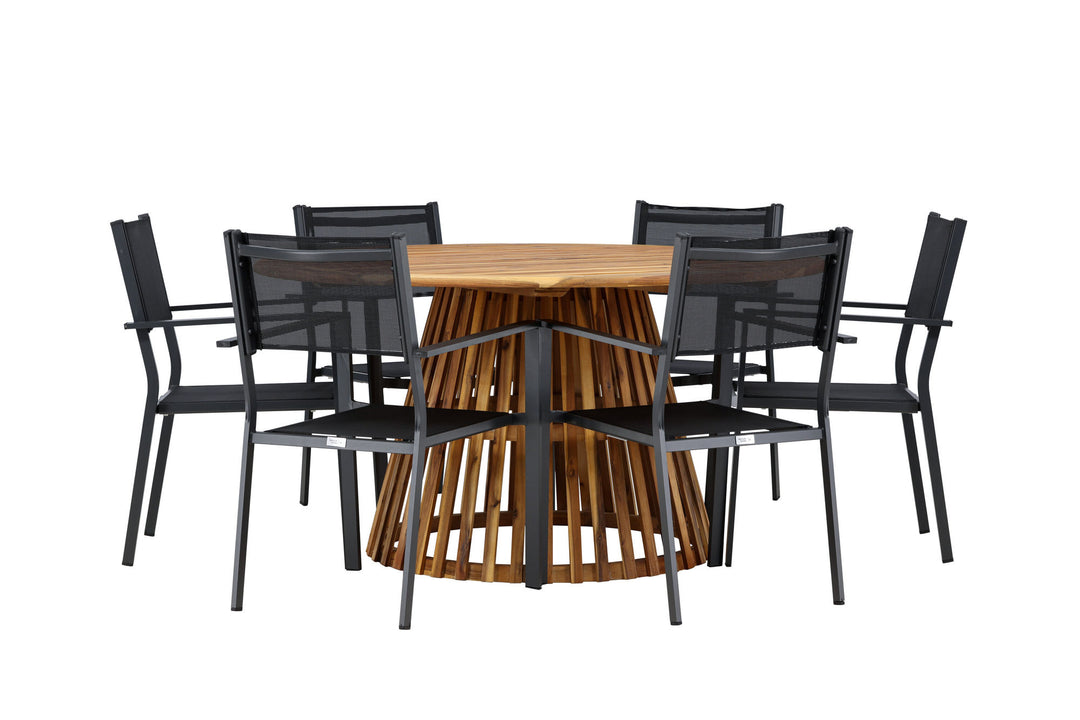 Venture Home Tucumán Dining Table - Acacia ø120 +Copacabana Stacking Chair - Black/Black - Ersätter 4131-408 _6
